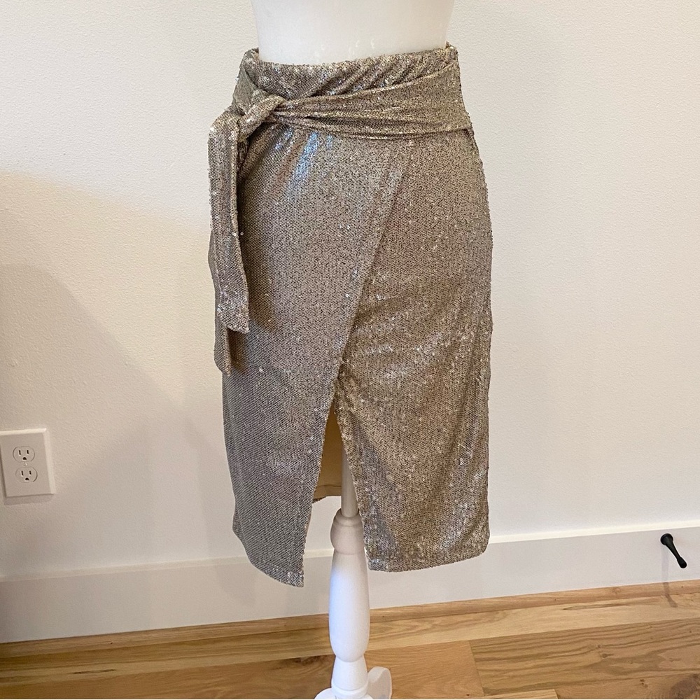Express Champagne Sequins High Waisted Skirt